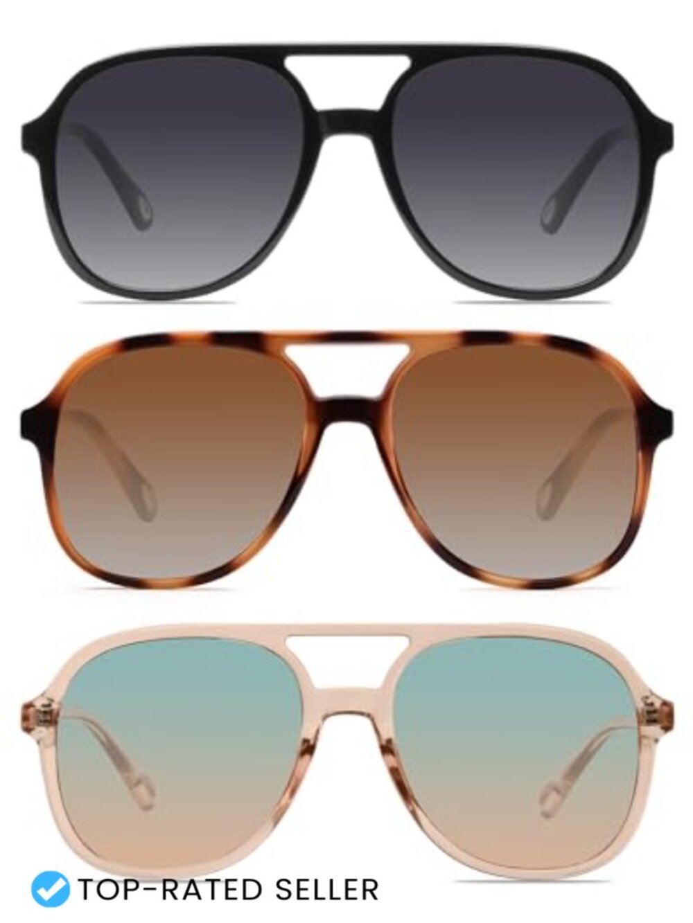 Retro Aviator Sunglasses for Women Men - Pack of 3 UV400